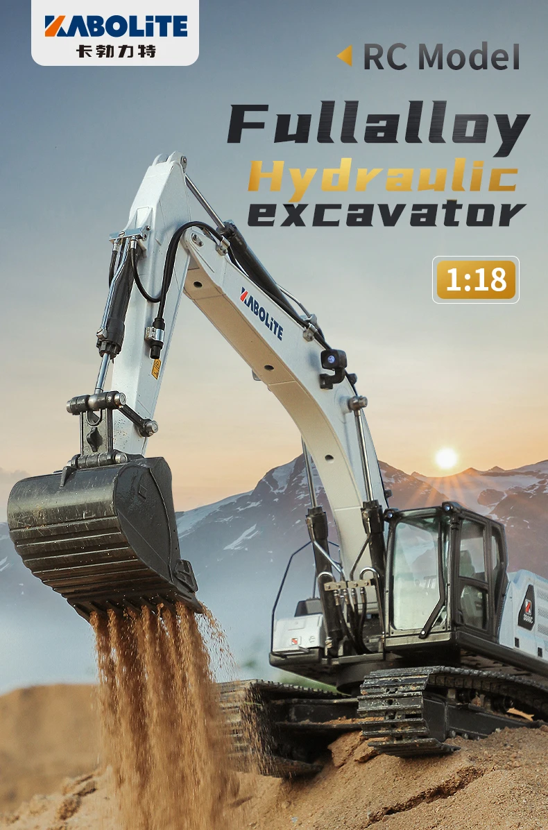 Newest HUINA K961-100 Kabolite RC Car 1/18 Scale Simulation Metal Hydraulic Excavator Remote Control Truck RC Functional Model
