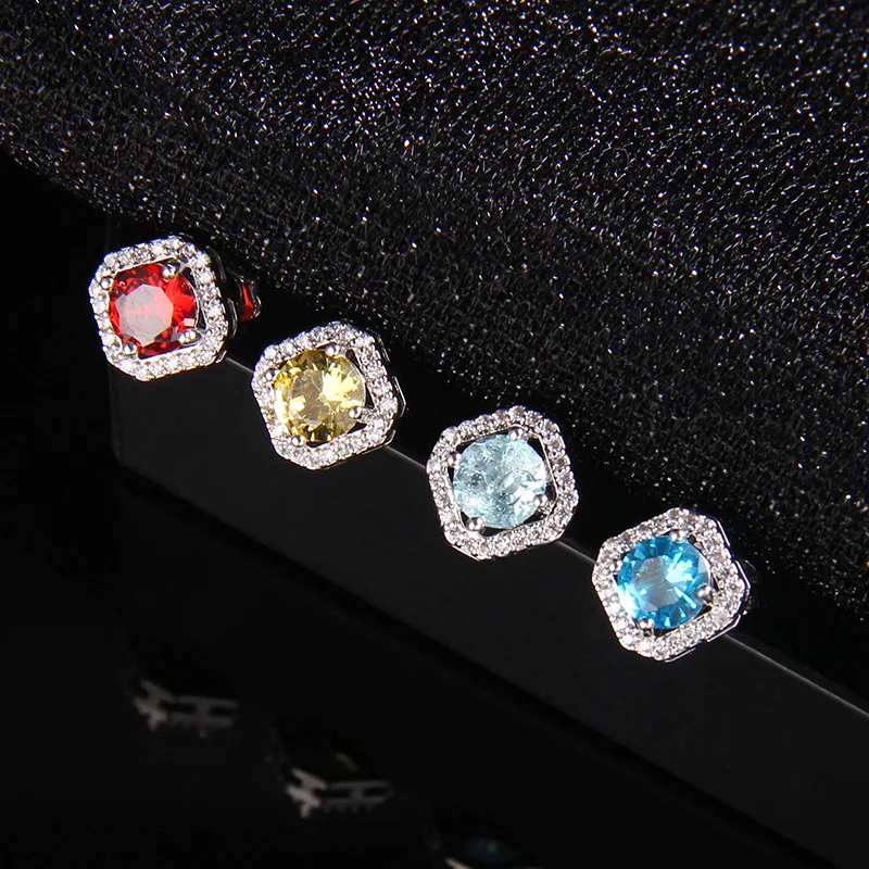 Elegant Wedding Bridal Jewelry Full Diamond 2 Pcs/Set Square Shape Shiny Crystal Pendant Necklace Earrings Jewelry Set