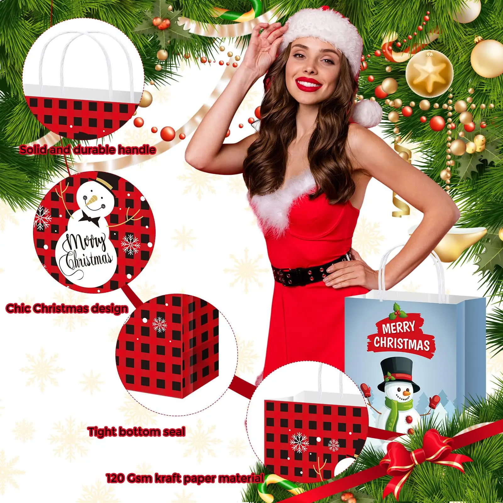 Christmas Gift Bags with Tissue Paper Xmas Gift Bag for Presents Assorted Christmas Tote Bags for School Family Holiday Party