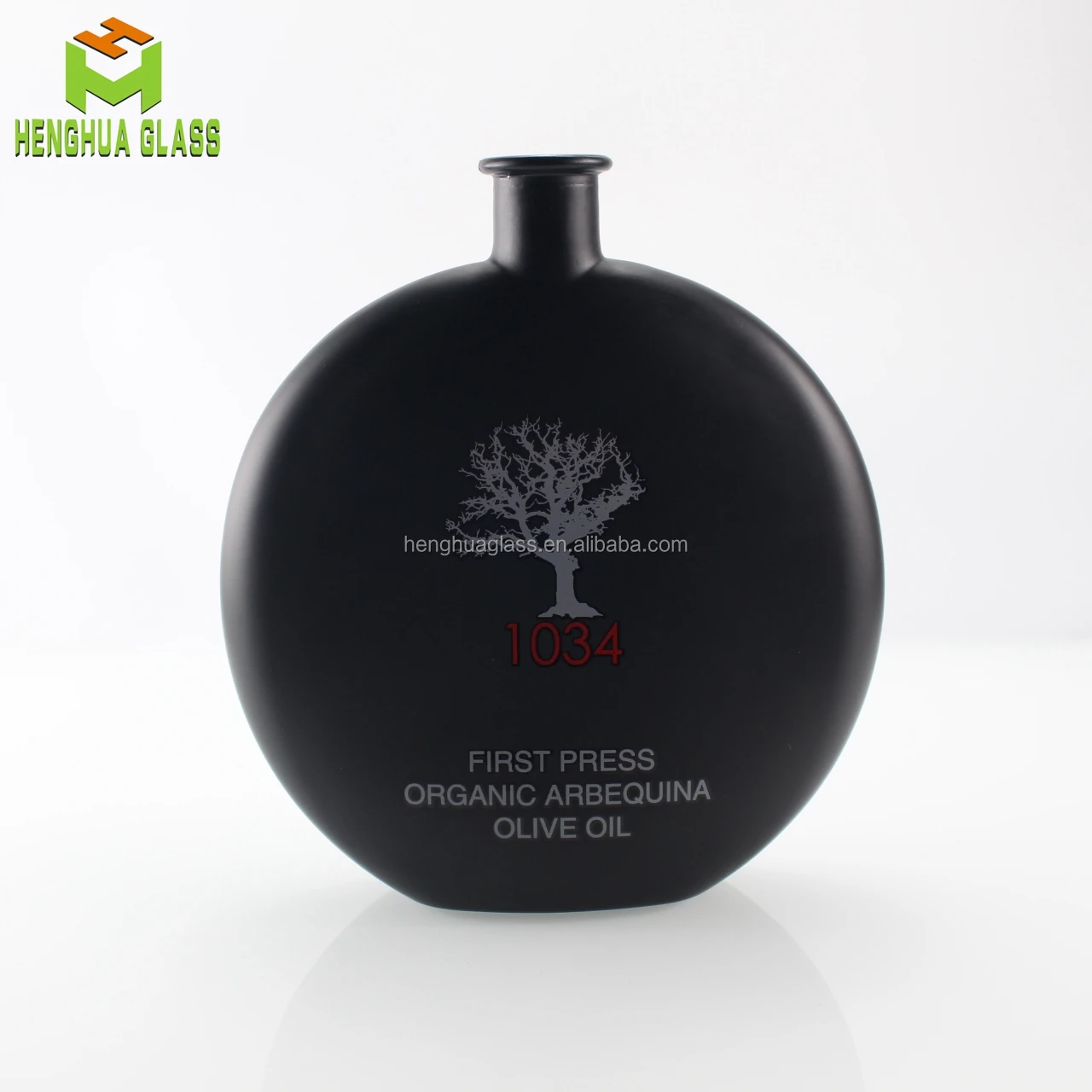 custom logo round shape 500ml 50cl matt black glass olive oil bottle for cooking oil glass bottles with cork