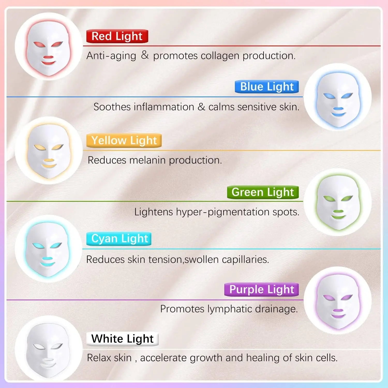 Phenitech  Led Face Mask Light Therapy, 7 Colors LED Light Therapy Mask for Facial Skin Care, Colorful LED Beauty Mask