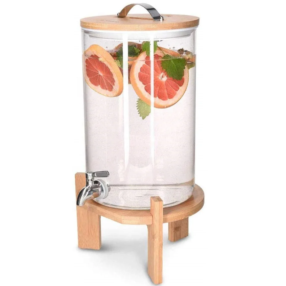 Heat Resistant Borosilicate 2 Gallon Glass Pickle Jar Beverage Dispenser With Tap And Bamboo Lid Stand