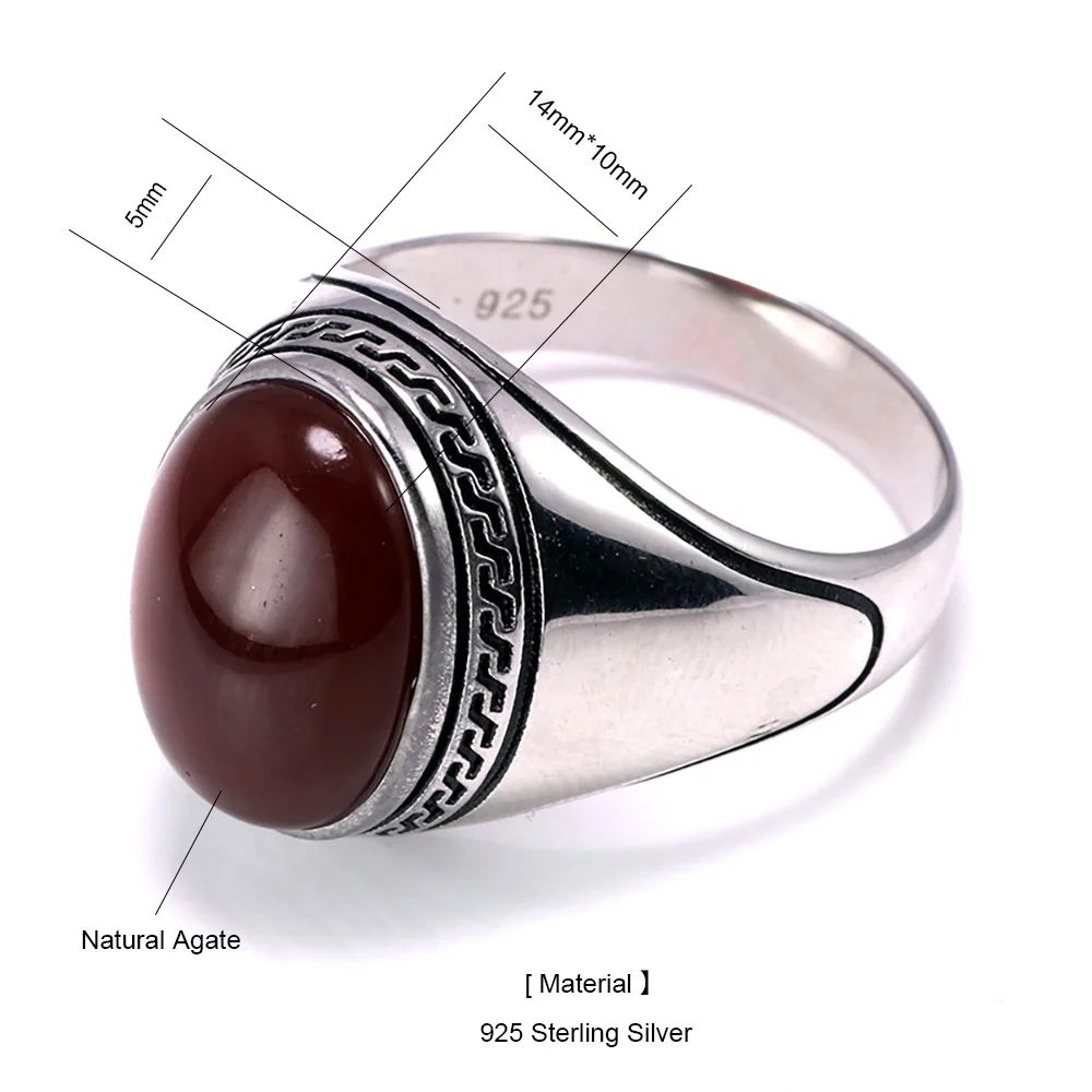 Guaranteed Silver s925 Mens Rings Simple Design With Stones Multi Color Oval Shape Onyx Turkey Jewellery Turkish Ring For Man