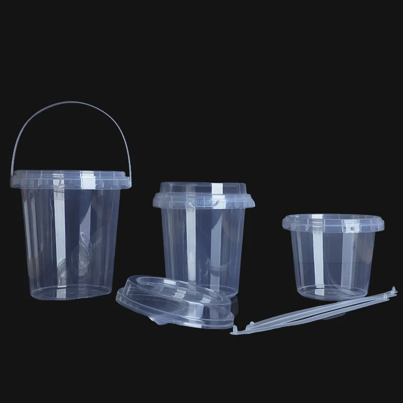 Custom Logo Printed Disposable PP Clear Party Bucket 1000ml Plastic Cup with Handle and Lid for Tea Juice Milk Large Capacity