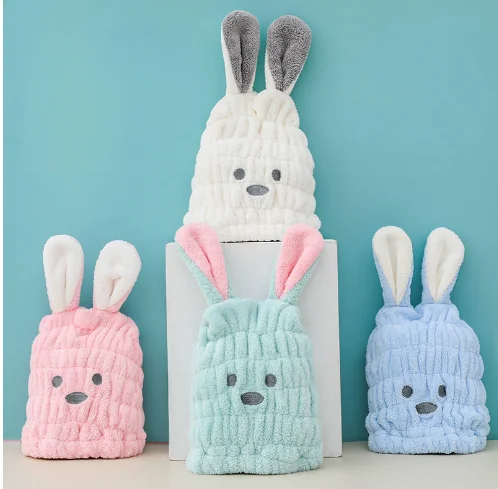 Baby kids dry hair microfiber wrap factory wholesale Water absorption and quick drying Coral fleece cartoon bear dry hair towel
