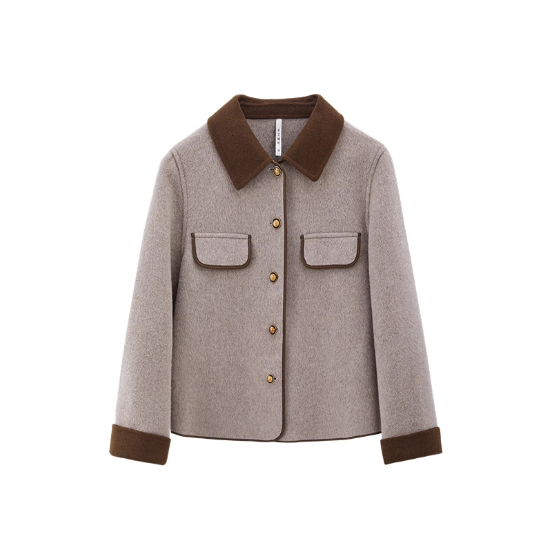 Women 2024 autumn New Fashion Blend short Blazer Coat Vintage Long Sleeve Female Outerwear Chic Femme