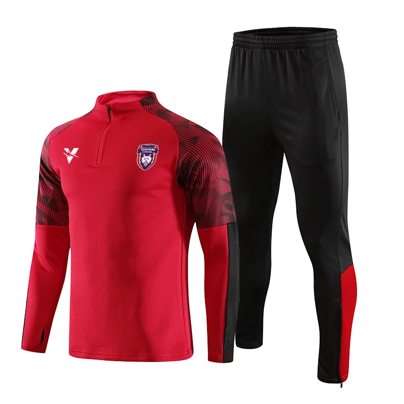 Wholesale Custom Polyester Soccer Tracksuit Sets Sweat Suits Mens Winter Training Football Tracksuit Jacket With Zipper Pockets