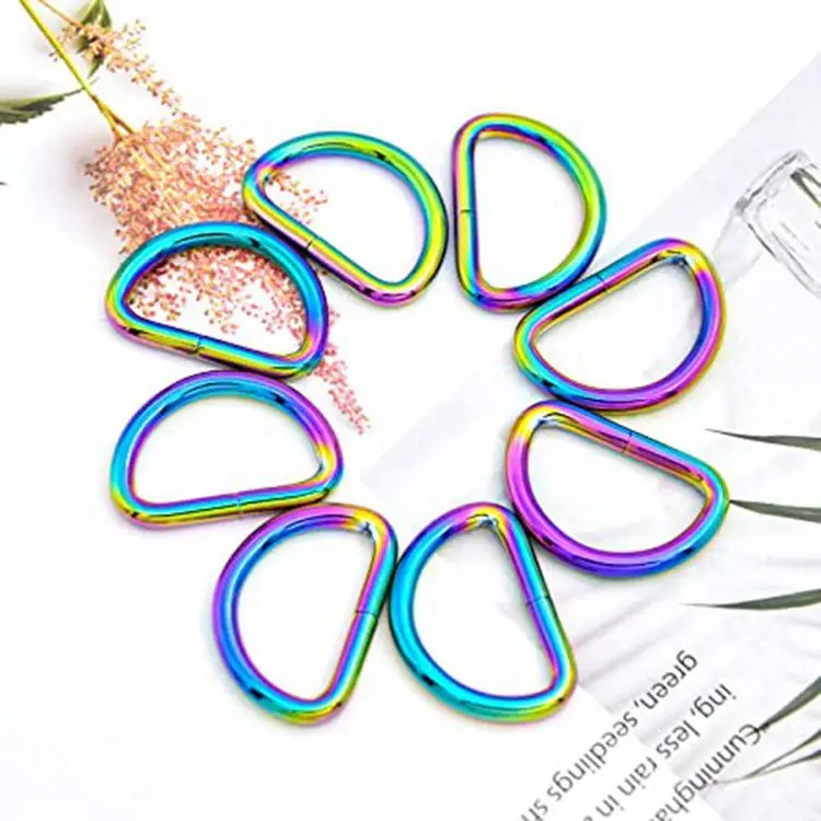 Fashion Bag Strap Parts Accessories Hardware D-Ring Shape Buckle Making Iridescent Rainbow Color Metal D Ring For Handbags