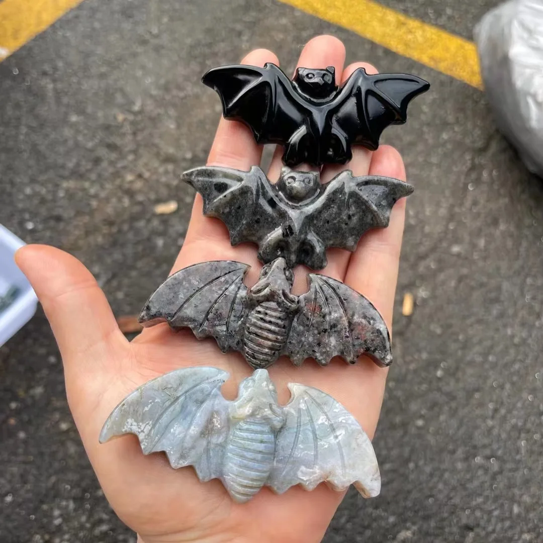 Natural Crystal Carved Bat healing yooperlite bat quartz crystals obsidian bats for Halloween Decoration