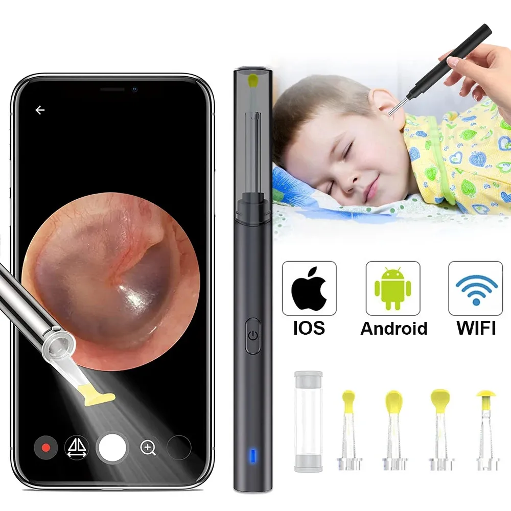 6 LED Light Wifi Visual Electric Endoscope Remover Removal Tool 1080p FHD Camera Ear Wax Cleaner