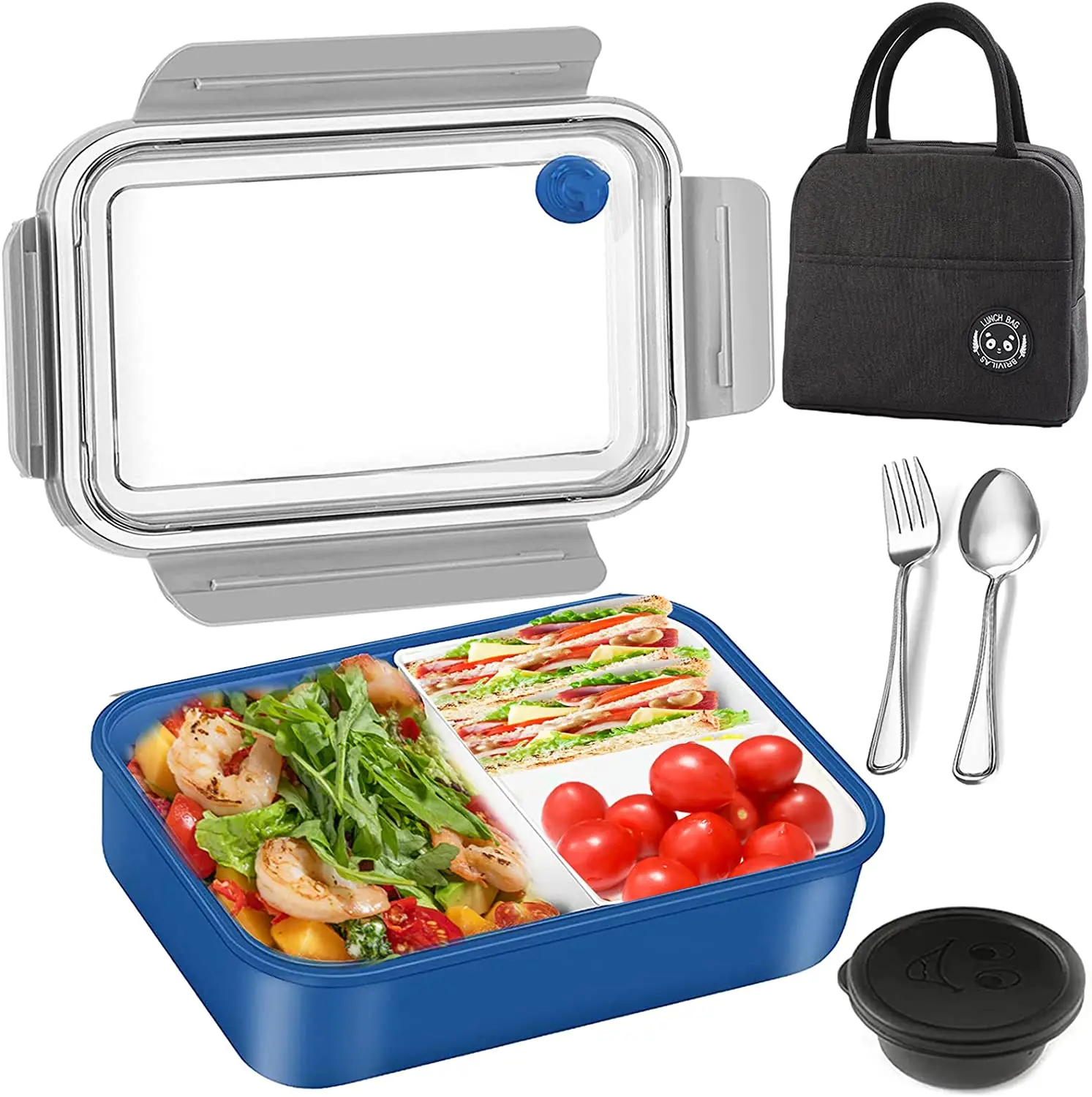 Bento Lunch Box Set for Kids Adults Containers Work Lunchbox Men Woman Leak-Proof With Compartments & Sauce Container
