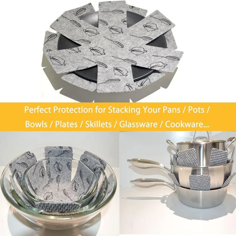 Felt Pan Protector Separator for Stacking All Clad to Prevent Scratching Anti Slip Non-Stick Pans Cookware Accessories Set of 12