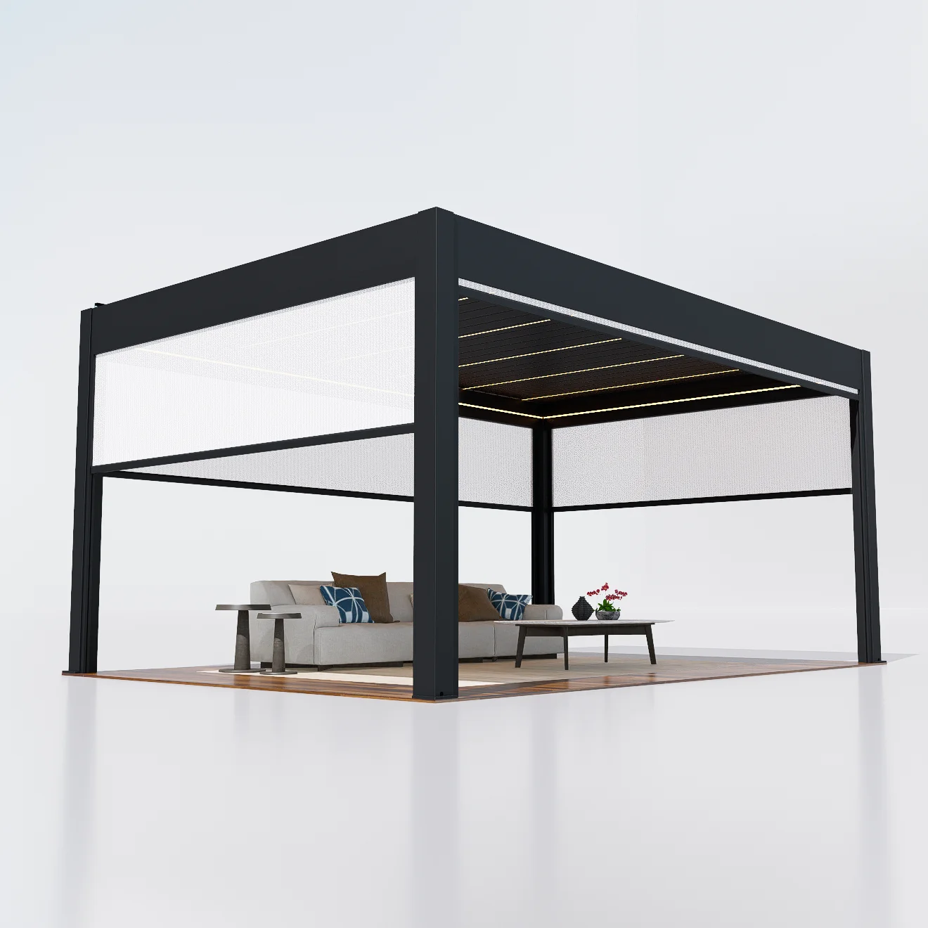 Modern Garden Furniture Outdoor Motorized Bioclimatic Gazebo Aluminum Pergola Louver Roof Waterproof Patio Cover