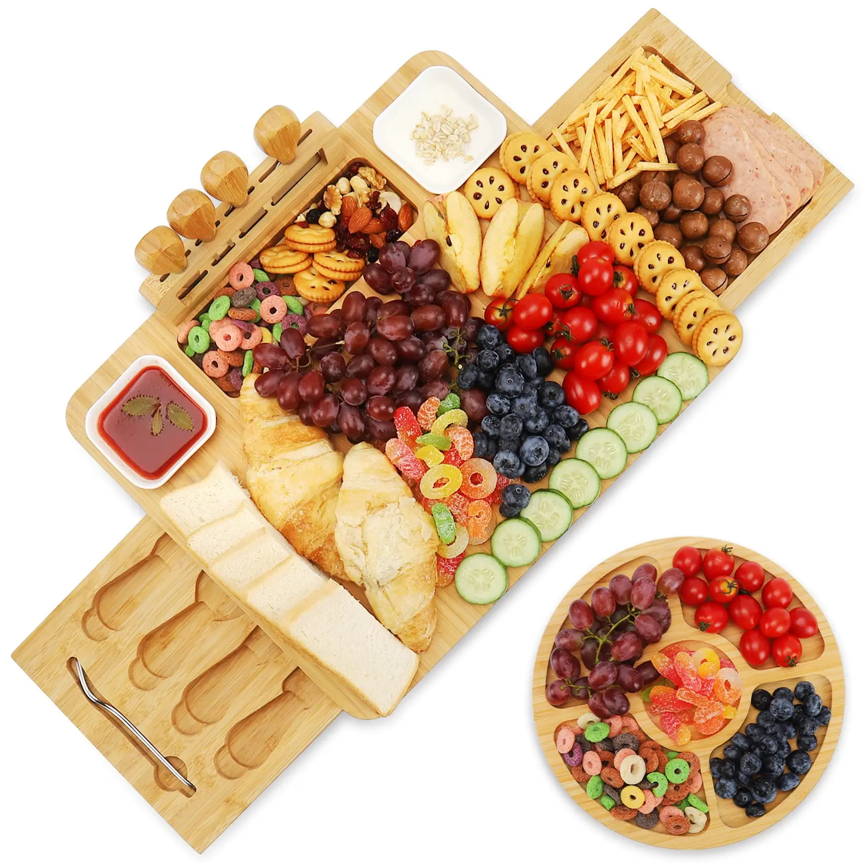 Charcuterie Boards and Knife Set, Platter Gift Set - Cheese Boards Charcuterie Boards Bamboo Cheese Tray Charcuterie Boards Set