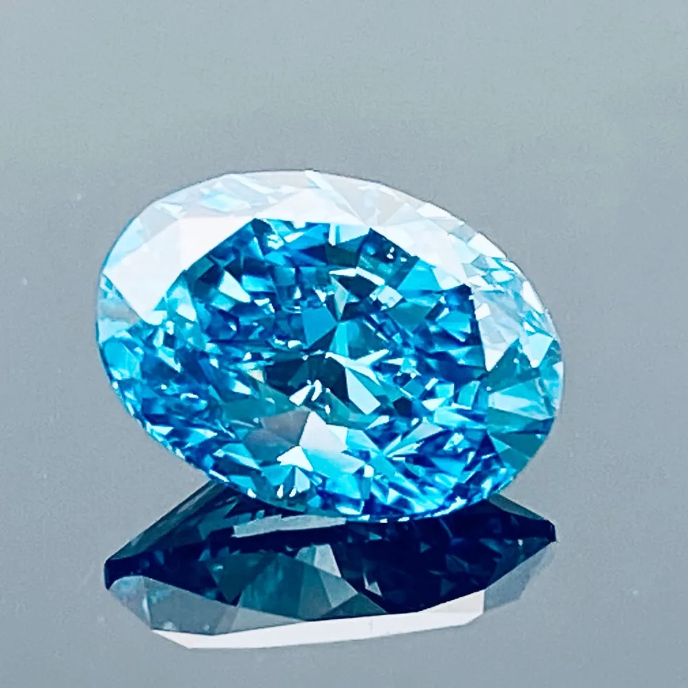 18K White Gold Set With Laboratory Created 1.6ct Synthetic Blue Oval Cut Diamond Ring Certified By IGI