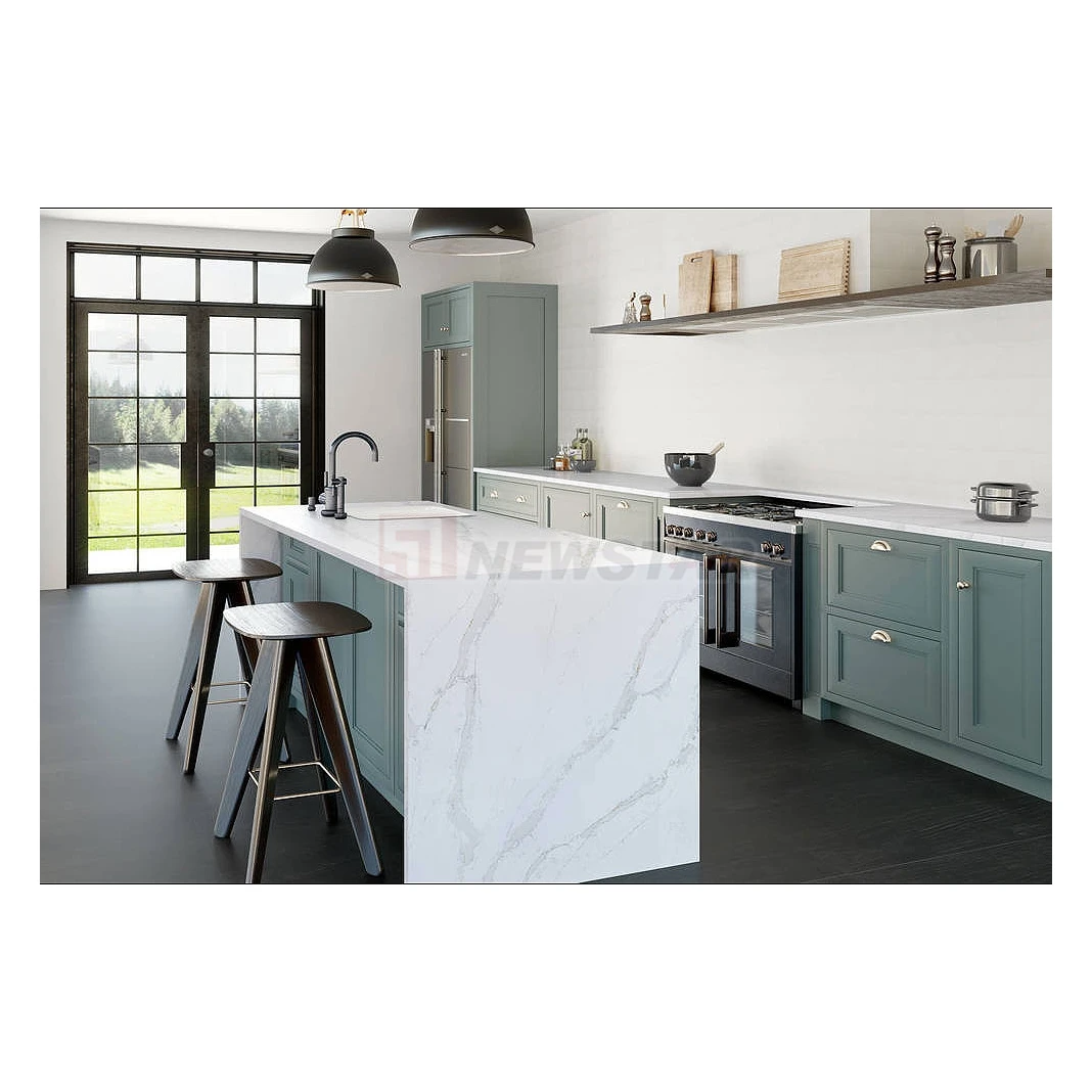 Newstar Natural Calacatta White Marble Custom Kitchen Stone Worktops Desk Tops Flat Edge Granite Countertop Vainty Desk Top