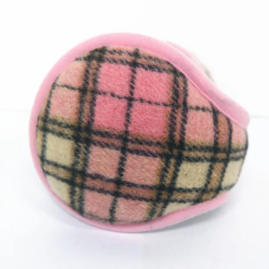 Высококачественные шерстяные меховые наушники в клетку, Зимние теплые наушники
