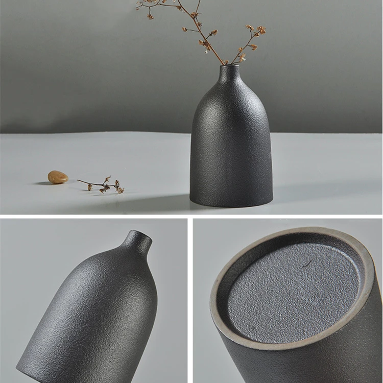 2022 New Creative Modern Unique Matte Black Ceramic Nordic Vase for Flowers Home Decor