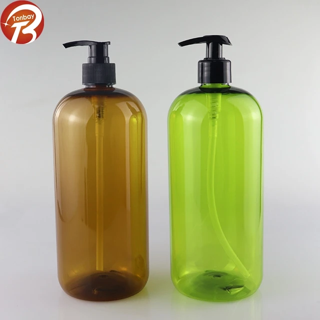 Empty plastic  PET 1000ml boston round shape cosmetic water bottle / big size 1L water bottle/shampoo bottle