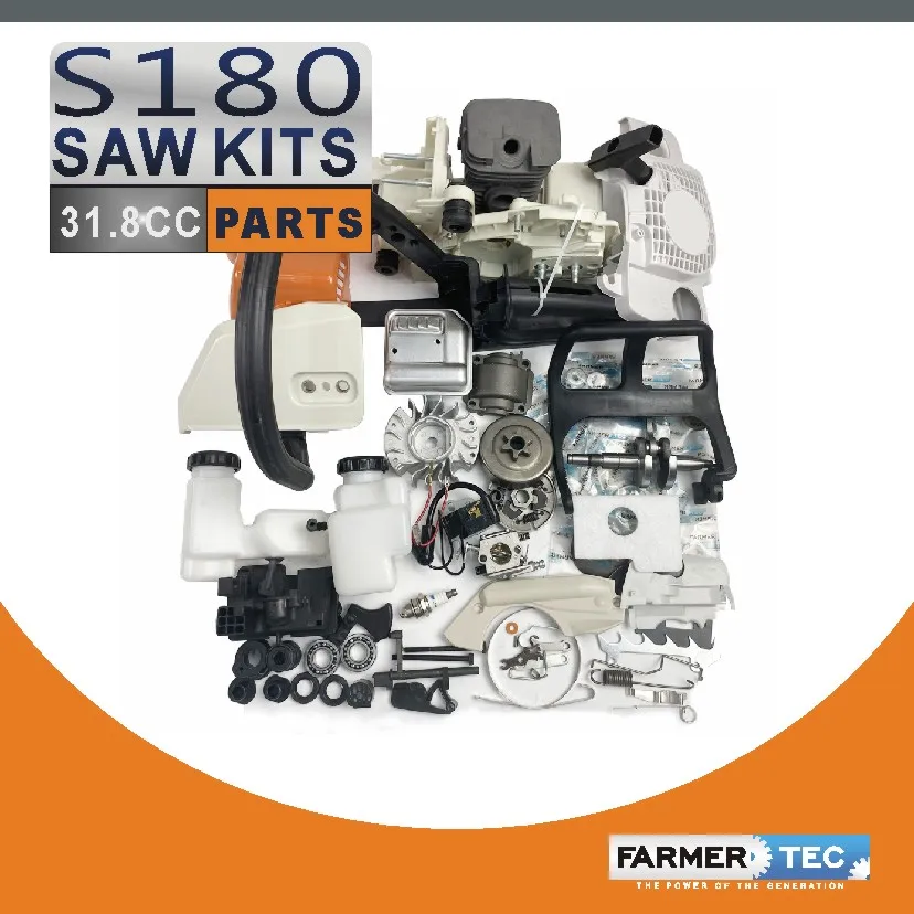 Complete Chainsaw Repair Parts for MS180 018 Engine Motor Crankcase Crankshaft Carburetor Fuel Tank Cylinder kit Ignition Coil