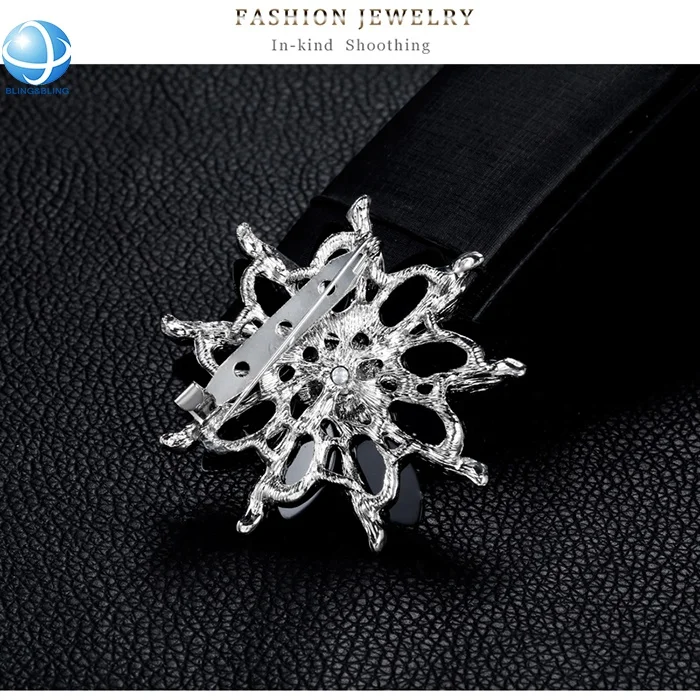 Custom Black Rhinestone flower Zircon brooches pins for women fashion festival