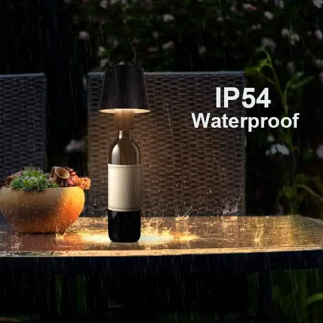LED Rechargeable Table Lamp Bottle Decorative Light Dimmable Portable Desk Lamp IP54 Waterproof Lamp for Restaurant/Home/Bar