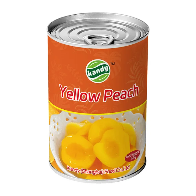 7113# Wholesale Food Grade Recyclable 425g Empty Metal Tin Can for Food Canned Food Yellow Peach