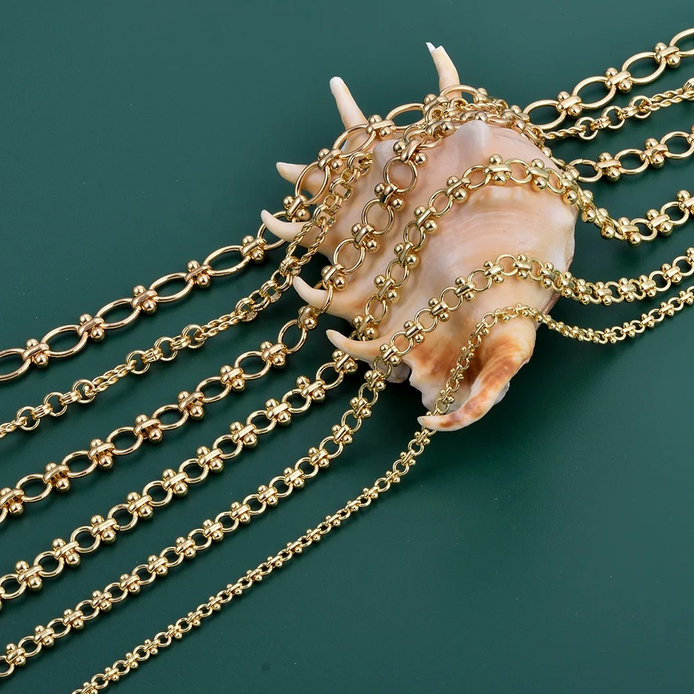 18K Gold Plated Double Weave Chains Findings Curb Chain Link Bulk for Necklace Jewelry Accessories DIY Making