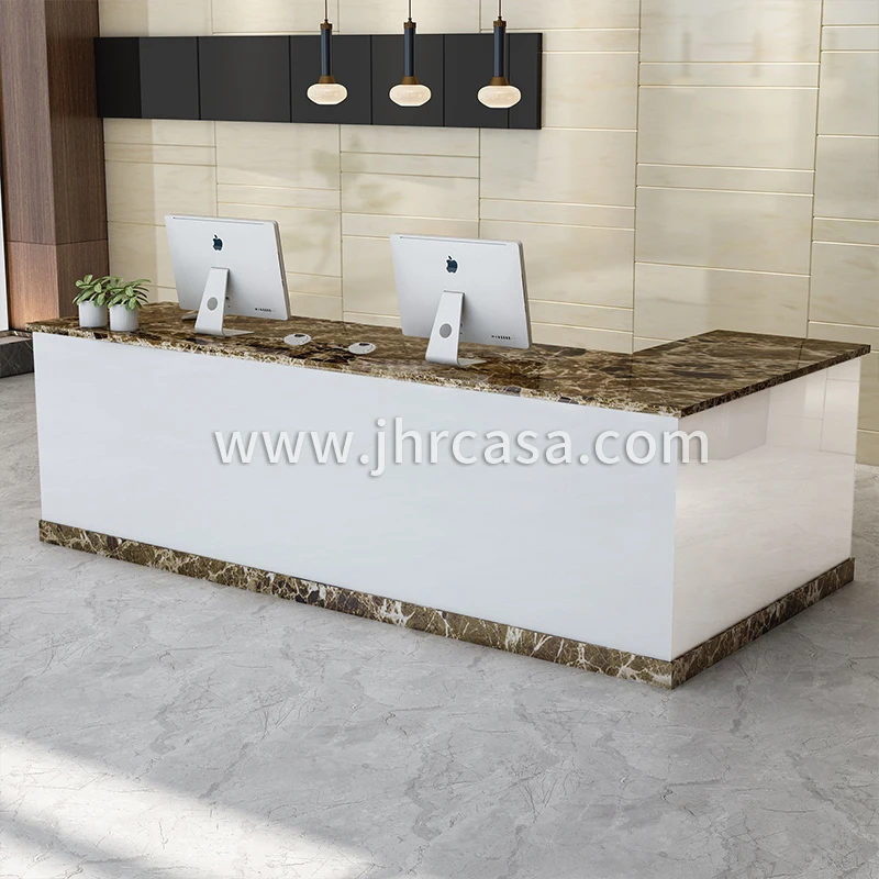 L Shaped Office Front Reception Desk Table Wooden Checkout Counter For Beauty Nail Salon