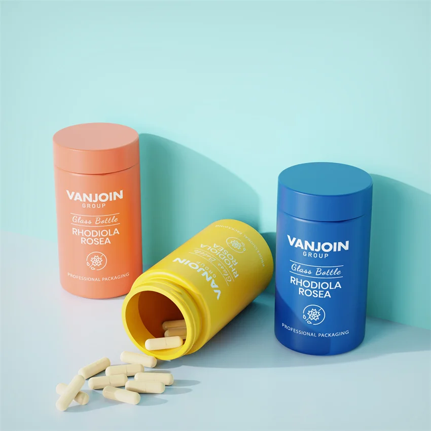 Cylinder Round 150ml 5oz Glass Jar with Custom Gift Box Food Supplement Storage Jar Glass Bottle With Plastic Lid