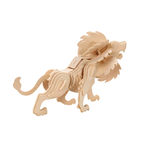 ECO-friendly Wood lion jigsaw Educational 3D Puzzle Wooden Assembly Puzzle Wood Building Model Craft Kit For Kids
