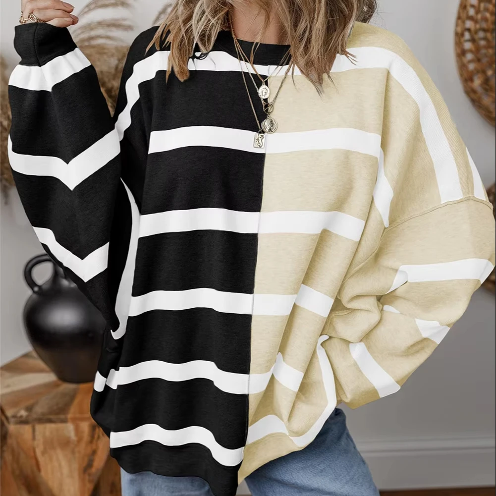 Shewin Wholesale Chic Clothes Custom Logo Women Fall 2024 Multicolor knit fabric Stripe Colorblock Oversized Sweater