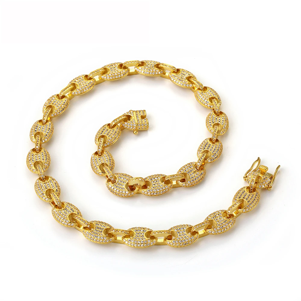 Luxury Hip Hop Men Women H Necklace Micro Paved CZ Iced Out Diamond Bling Coffee Bean Link Chain