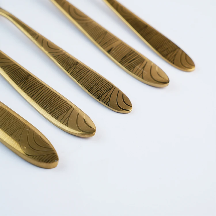 Stainless steel gold magnetic measuring spoons gold spoon and fork restaurant dinner cutlery set