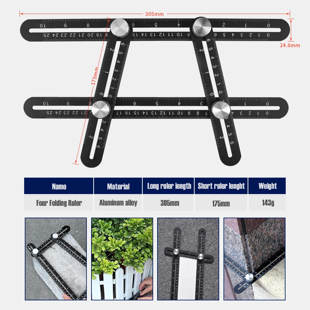 High quality Folded angle ruler Triangular Aluminum Scale with 30 cm Architect Ruler sets