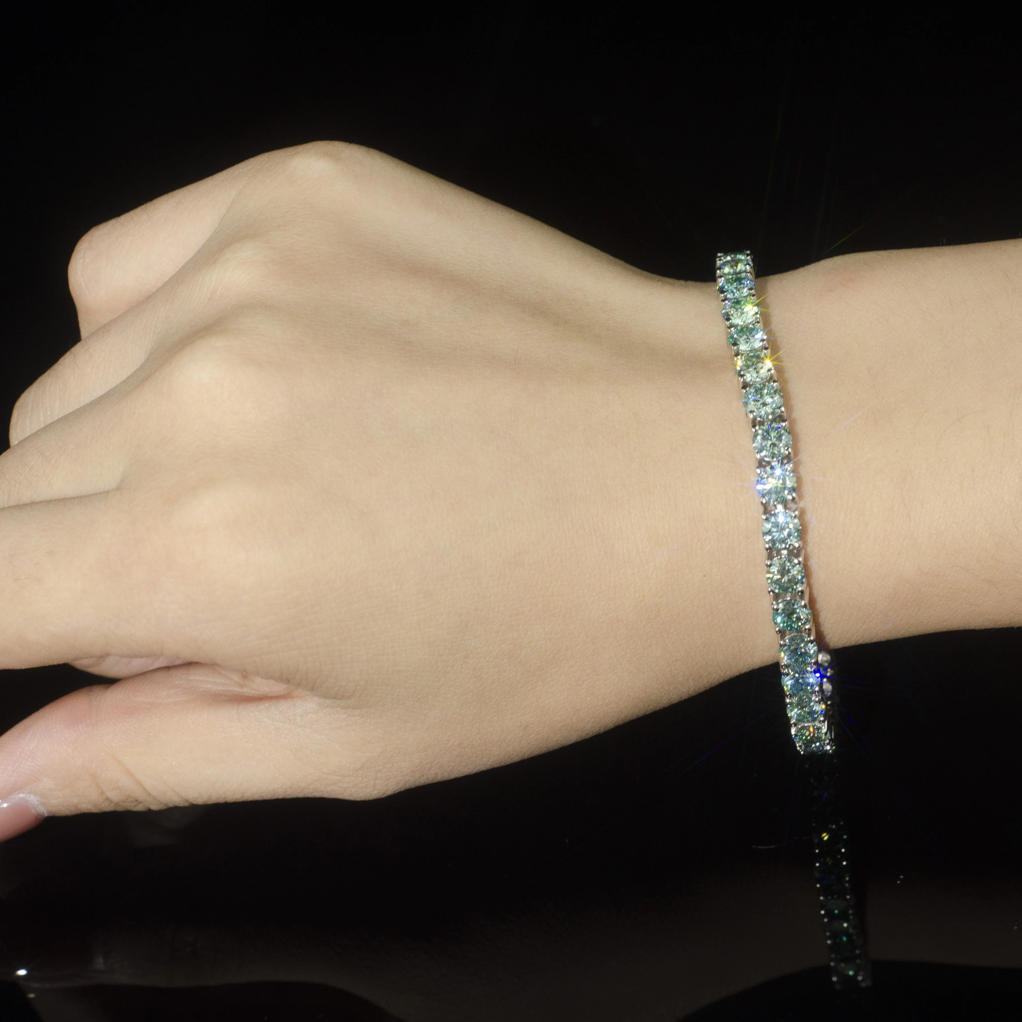 Factory Direct Sale GRA Rare Blue green Moissanite Tennis Chain 925 Silver White Gold 5mm 6.5mm Tennis Bracelet Necklace