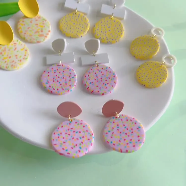 Bohemia  Geometric Pattern Earrings Wholesale Bohemian Handmade Colorful Round Polymer Clay Stud Earrings Women