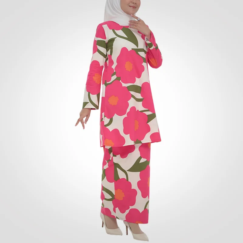 SIPO Eid Custom Malaysia Kurung Pahang Muslim Women Cotton Dress Round Neck Skirt Loose Cutting Comfortable Modern Baju Kurung
