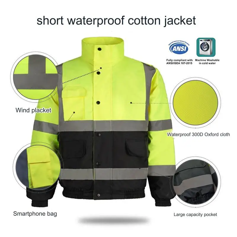 JinTeng Unisex Hi Vis Jacket Custom Logo Breathable Autumn Winter Warm Reflective Clothing Zipper Top Workwear Bomber Jacket