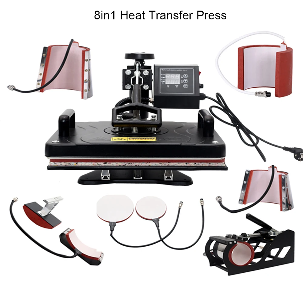8 в 1 комбинированный термопресс 29x38 см для одежды шляпы чашек тарелок
