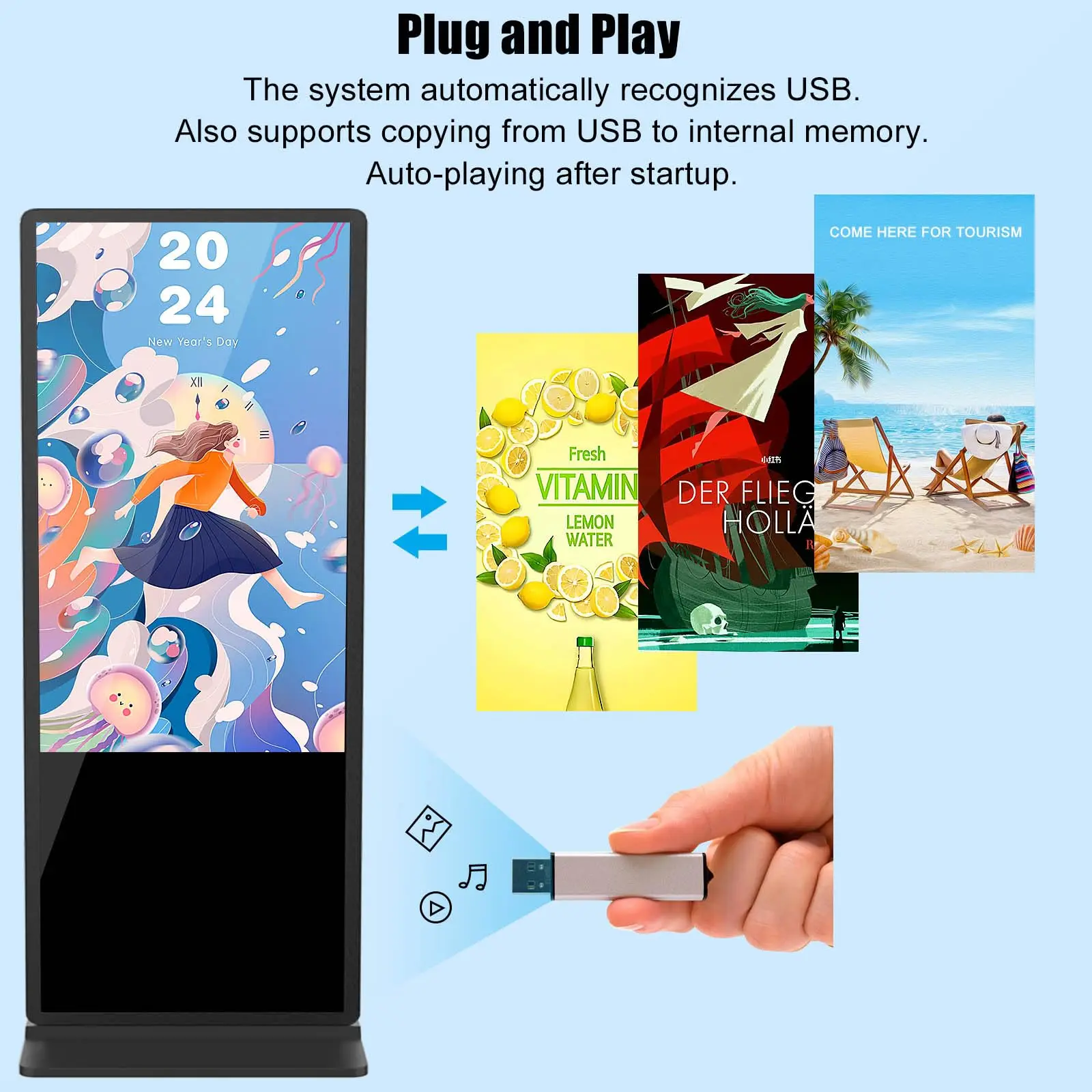 50 Inch Digital Signage Kiosk Non-touchscreen 1GB+8GB Android Lcd Digital Signage Commercial Interactive Advertising Display