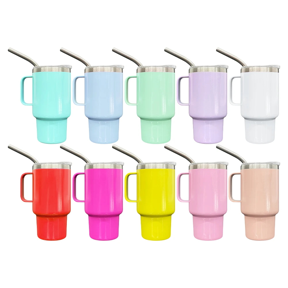 New RTS candy macaron colored sublimation blank 3oz shot glass Vacuum Insulated Stainless Steel  mini cups with handle and straw