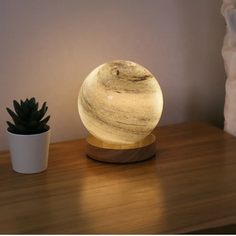 charging LED globe lamp Touch Night lamp wooden bedroom decor baby room lighting