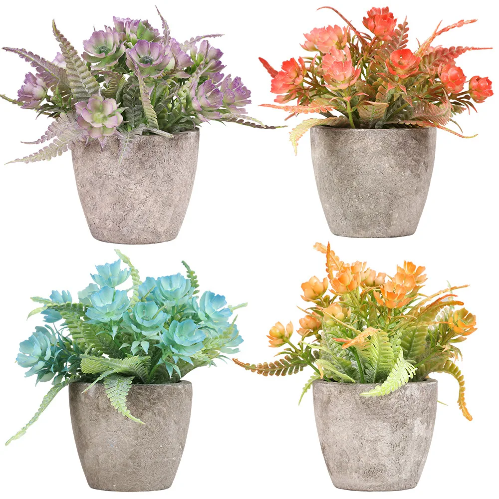 Small Potted Plants Mini Artificial Small Flower Faux Greenery Plants Indoor Lavender Pot for Garden Balcony Office Home Decor