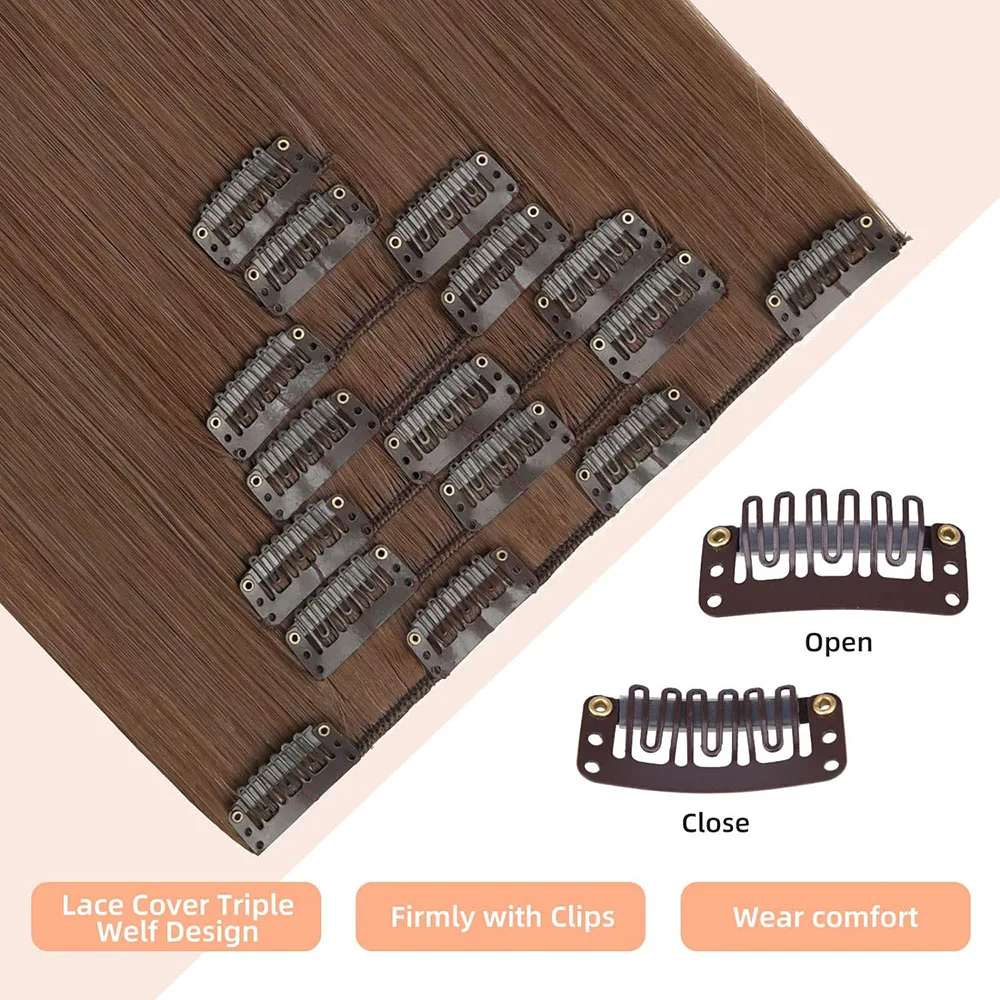 7PCS Clip in Hair Extensions Full Head 22 Inch Long Straight Synthetic Pieces for Women