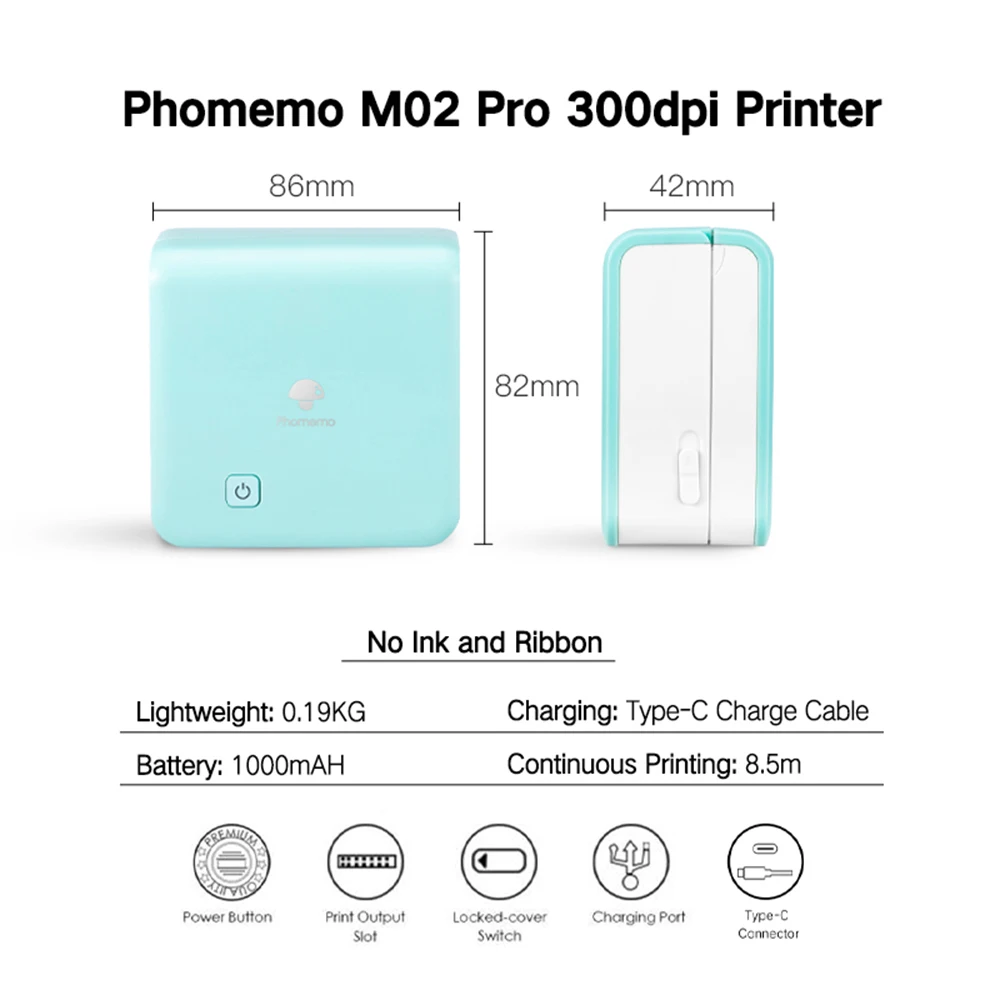 Портативный принтер Phomemo M02 Pro Bt Мини термопринтер 300dpiPocket мобильный телефон Android Ios