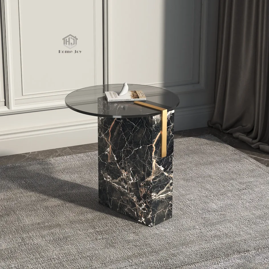 Modern luxury Italian style home furniture marble coffee table side table end table with glass top