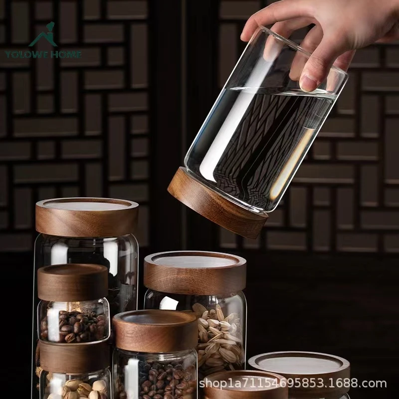 YOLOWE HOME Modern Design Airtight Glass Jars with Screw Lids Food Storage Containers Candy Coffee Party Foods Kitchen Storage
