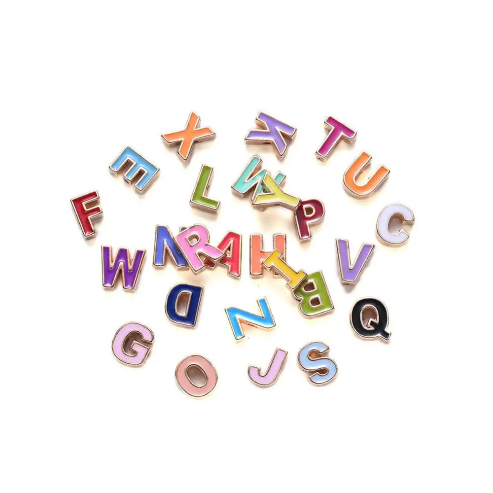  in bulk zinc alloy alphabet letter enamel beads diy jewelry making 10x9mm Hole: 1.4mm