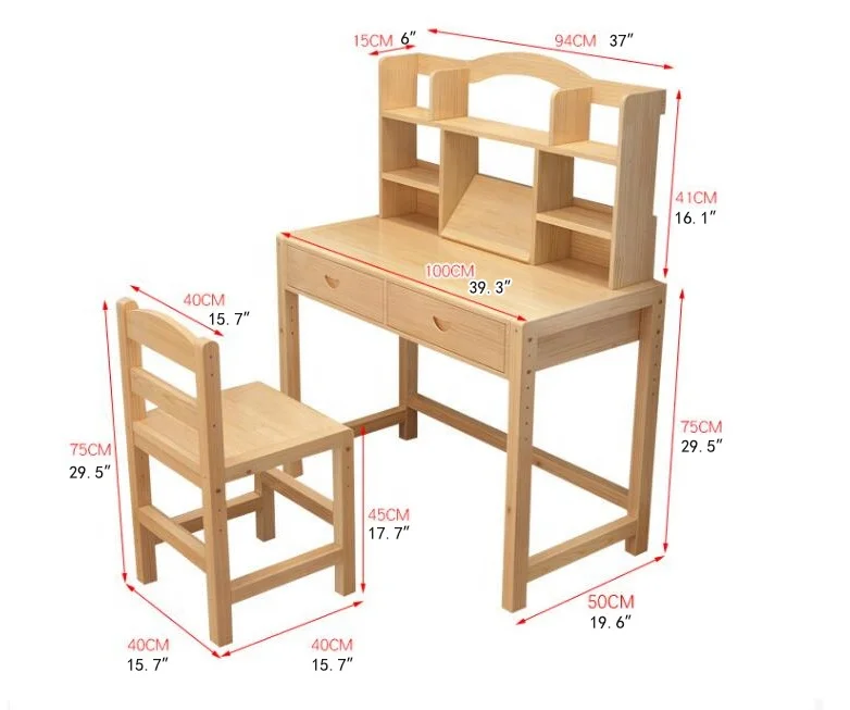 Solid wood adjustable children study table and chair for home furniture